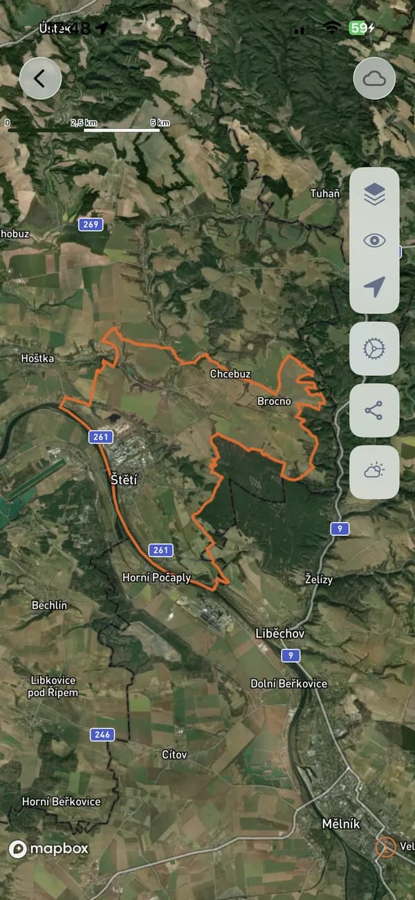 App HUNTERRA: mappa satellitare con il confine della riserva