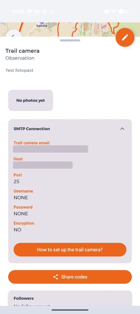 Dati SMTP della fototrappola (indirizzo e server qui nascosti).