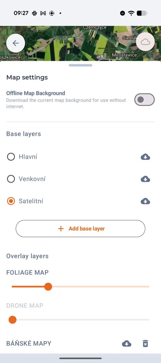 Impostazioni delle mappe: livelli base e download offline.