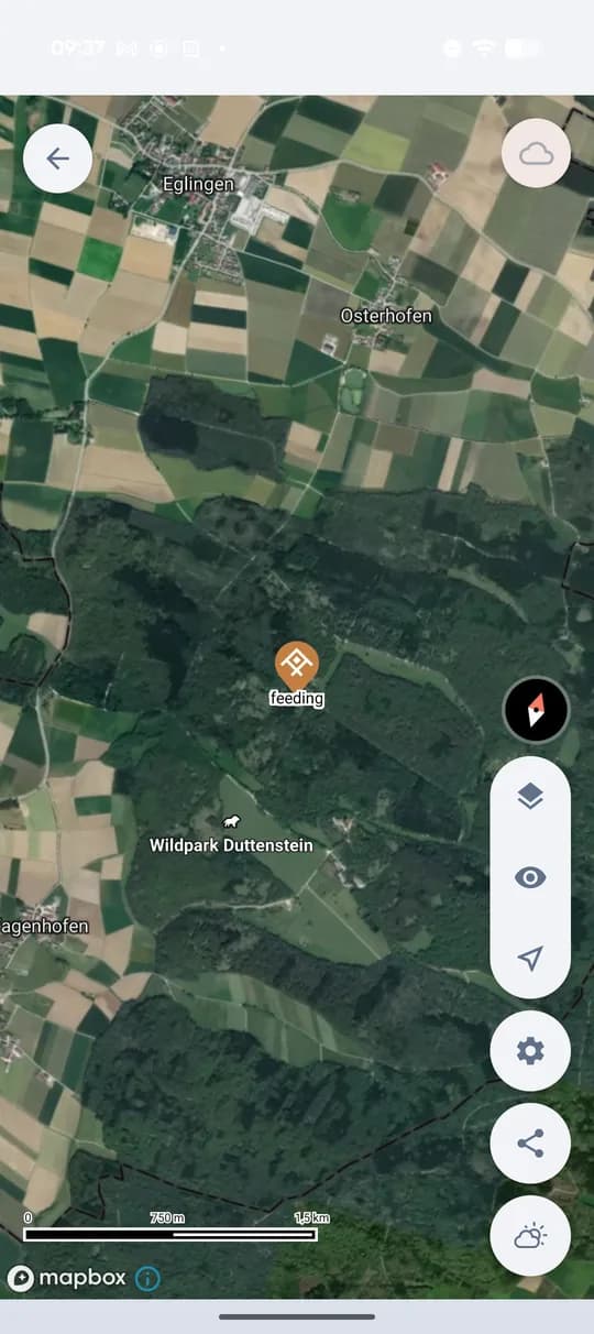 Il punto salvato sulla mappa della riserva.