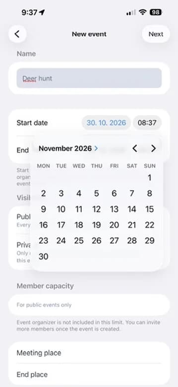 Nome, date, visibilità, capienza e punti di ritrovo.