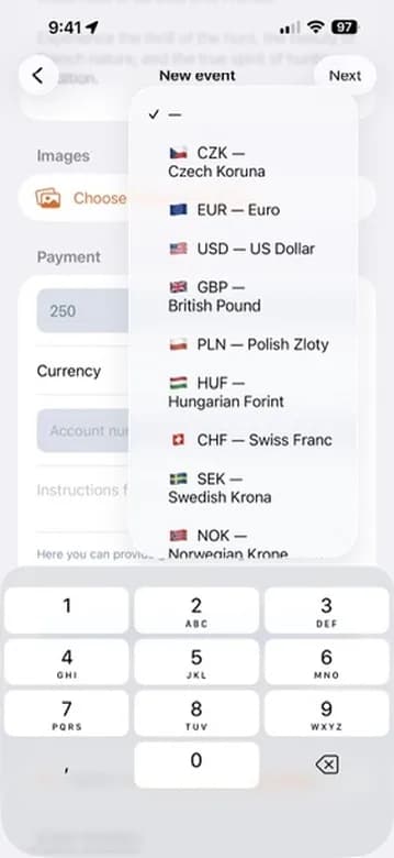 Prezzo e scelta della valuta.